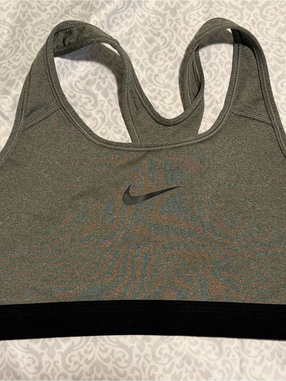 Nike Olive Heather Racerback Sports Bra with Black Underband